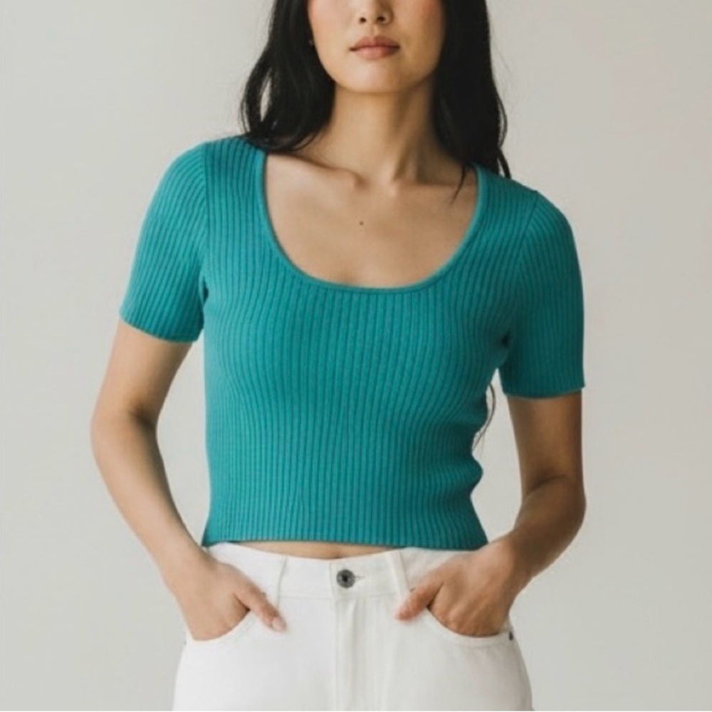 Madewell Teal Ribbed Scoop-Neck Crop Top - Picture 4 of 4